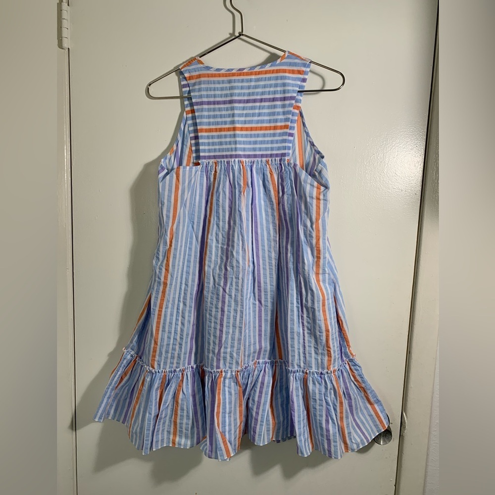 LemLem striped searsucker, sleeveless, striped, blue, purple orange mini dress S - Picture 6 of 7